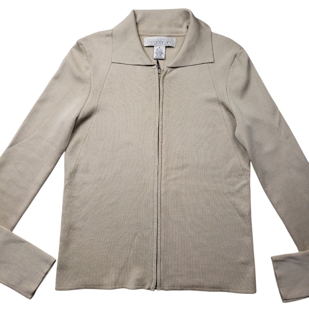 Vtg Collection Fifty Nine Silk Zip Cardigan Sweater Small Collared Y2K Preppy - Picture 10 of 11